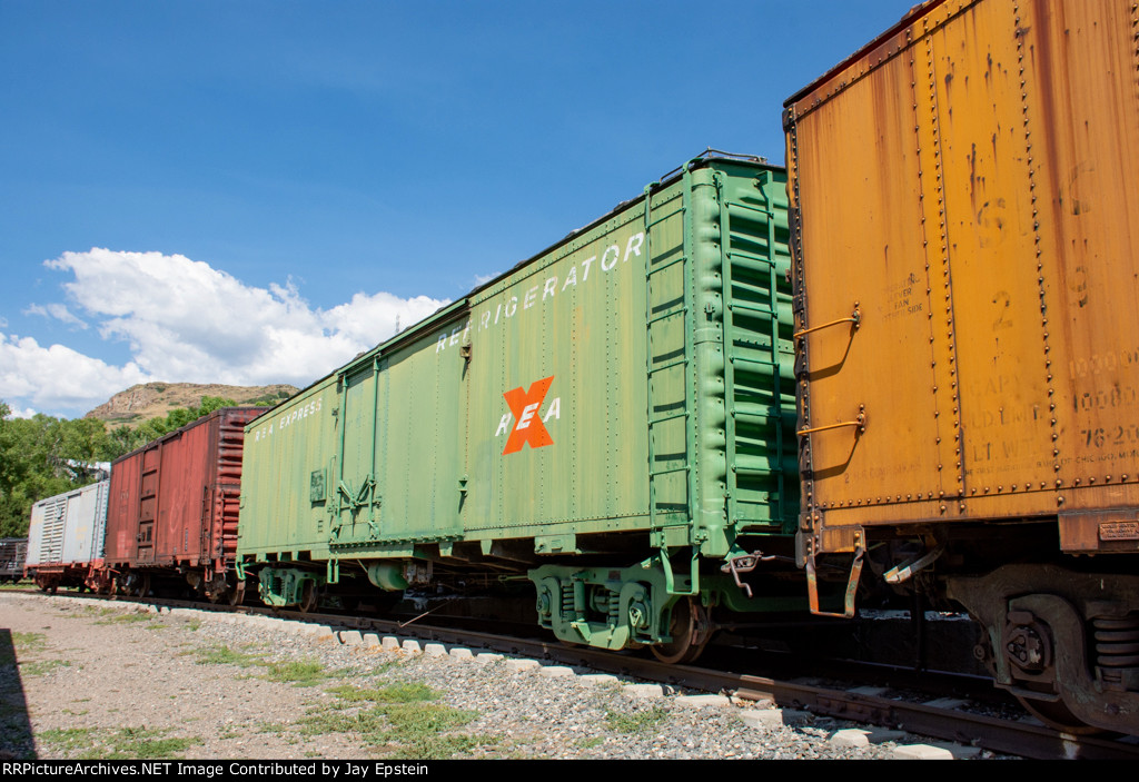 Express boxcars are seen on display at the Colorado Railroad Museum